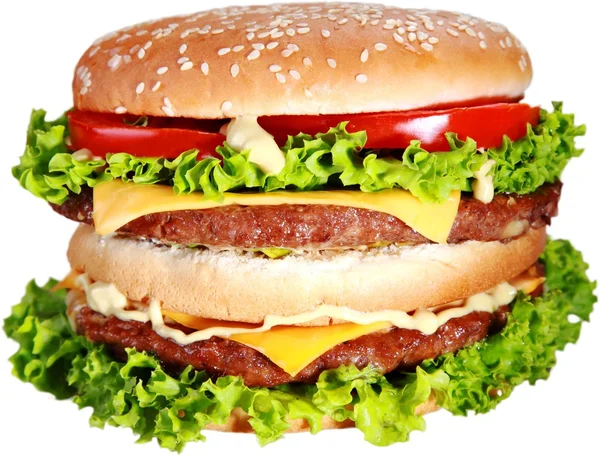 Hambúrguer saboroso no fundo branco , — Fotografia de Stock