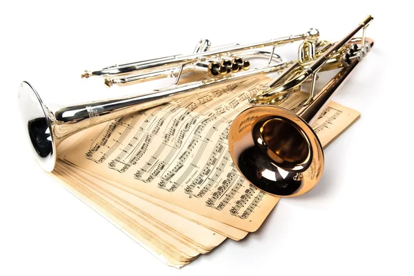 Trumpets and vintage notes — Stock Photo, Image