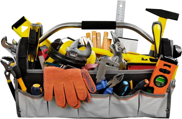 Conjunto de ferramentas e instrumentos na caixa — Fotografia de Stock