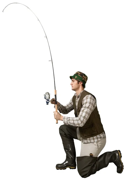 Male fisherman with fishing rod — Stock Photo, Image