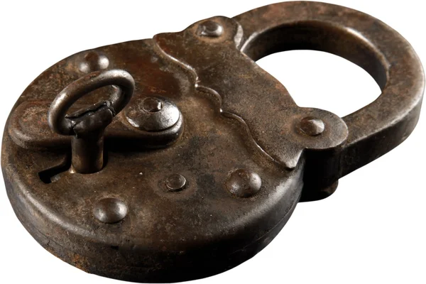 Fechadura de ferro antigo e chave — Fotografia de Stock