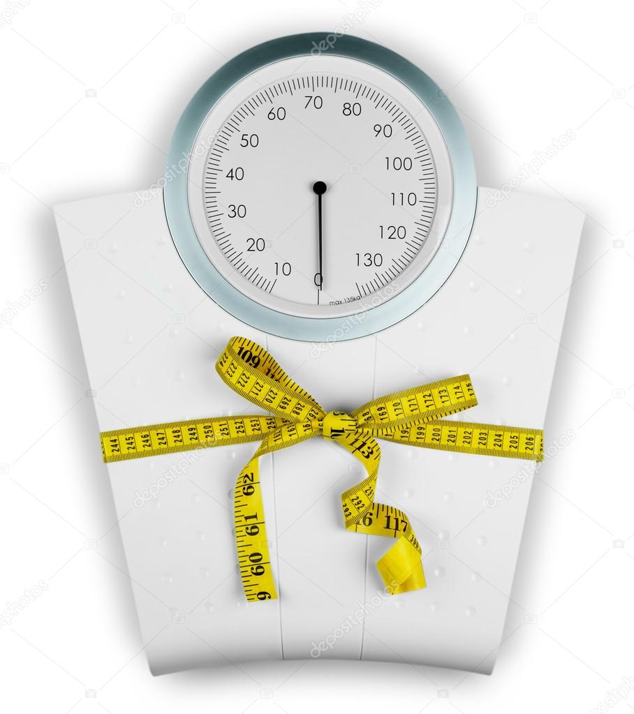 bathroom scale with a measuring tape