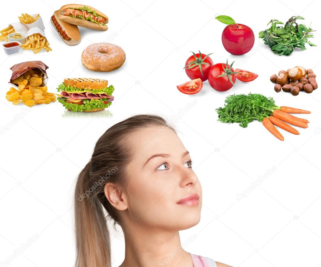 woman with different types of food