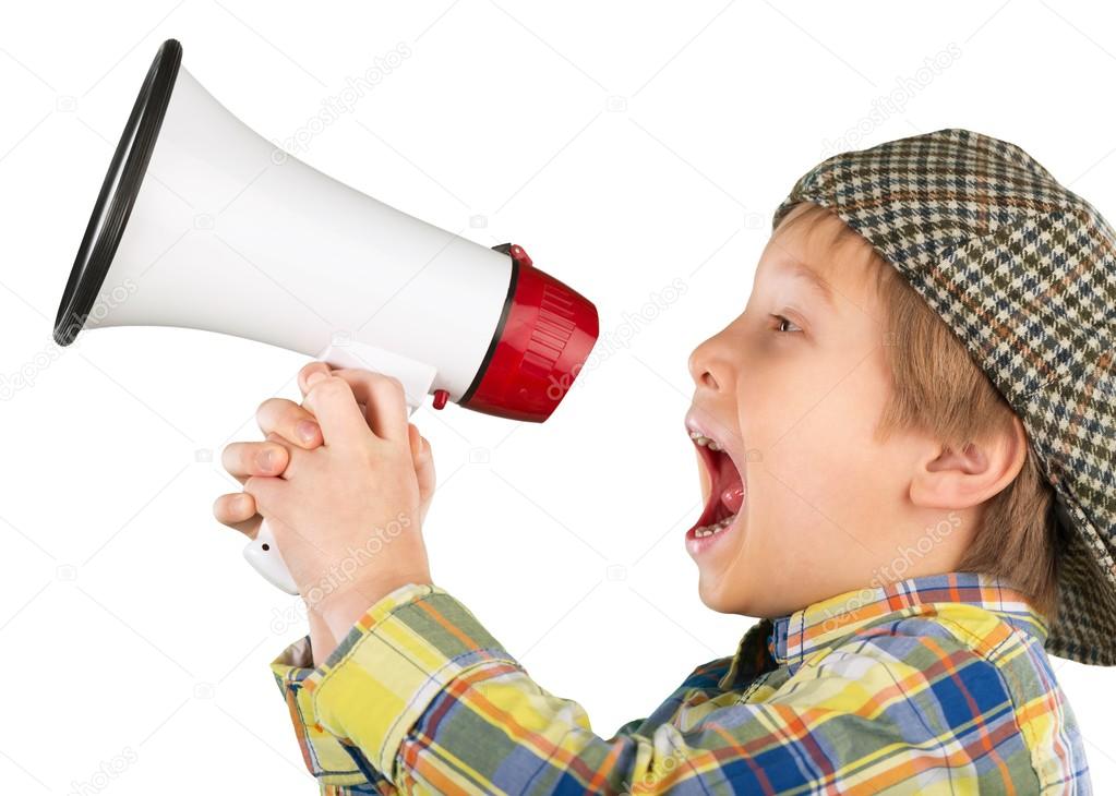 Little boy using megaphone shouting