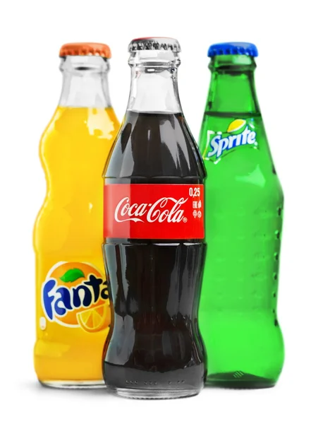 Coca-Cola, Fanta és a Sprite palackok — Stock Fotó