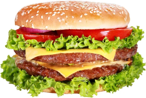 Leckere Hamburger auf weißem Hintergrund, — Stockfoto