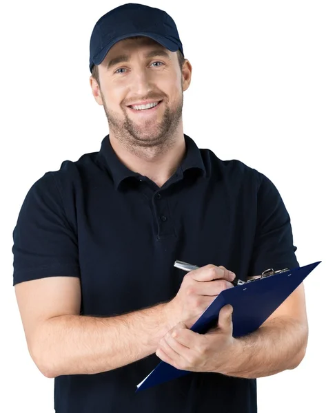 Delivery man with clipboard — Stock Photo, Image
