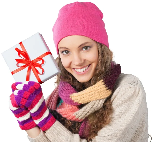 Mujer con muchas cajas de regalo — Foto de Stock