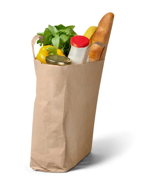 Kahverengi bakkal çantası gıda — Stok fotoğraf