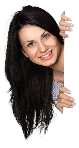 Woman showing blank signboard — Stock Photo, Image