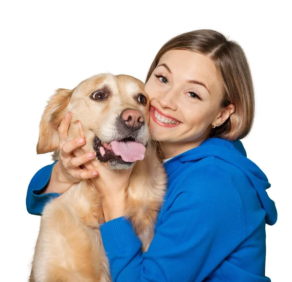 Retrato de mujer hermosa con perro — Foto de Stock