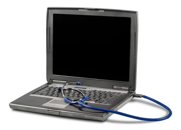 Diagnoza laptopa z stetoskop — Zdjęcie stockowe