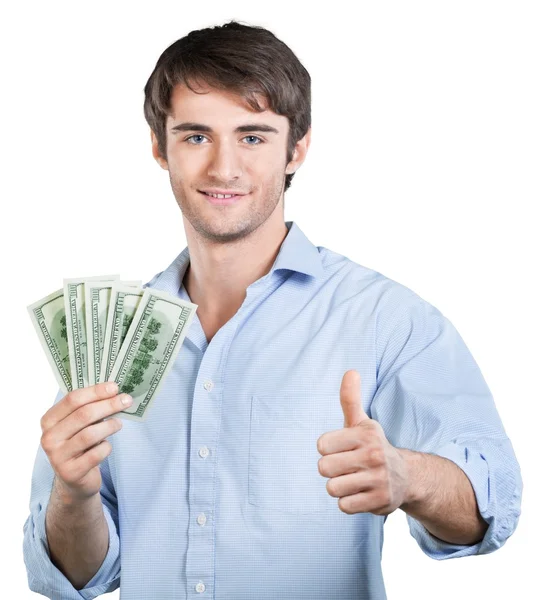 Businessman holding money dollar bills — Stock Photo, Image