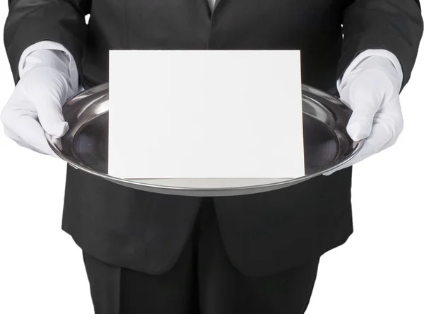 Waiter holding a note card — Stock Photo, Image