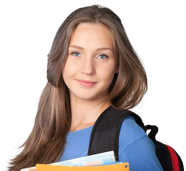 Mladá studentka s batohem — Stock fotografie