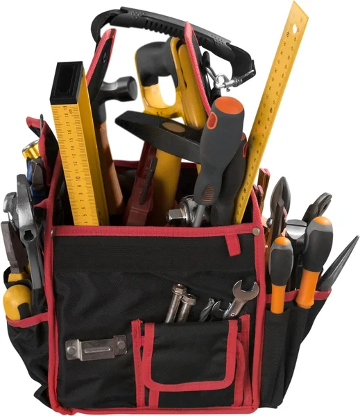 Set van tools en instrumenten in vak — Stockfoto