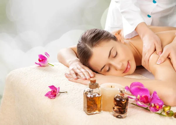 Woman relaxing with hand massage — Stock Photo, Image