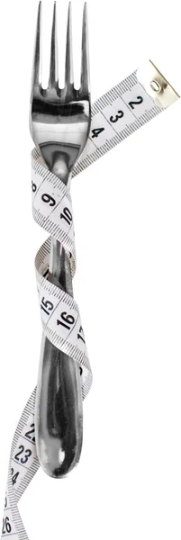 Fork and measuring tape isolated — Φωτογραφία Αρχείου