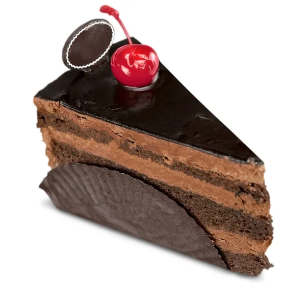 Stück Schokoladenkuchen isoliert — Stockfoto