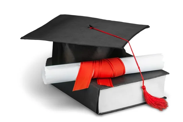 Schwarze Graduiertenmütze mit Abschluss — Stockfoto