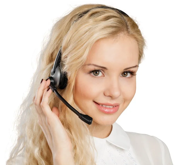 Young woman face with headphones — Stock Photo, Image
