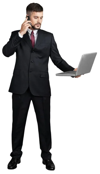 Портрет счастливого бизнесмена с ноутбуком — стоковое фото