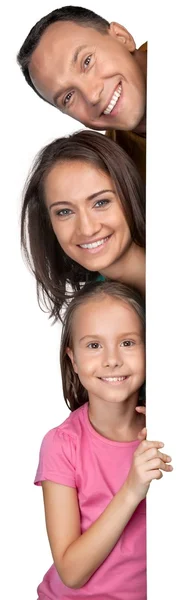 Familj med en banner leende — Stockfoto