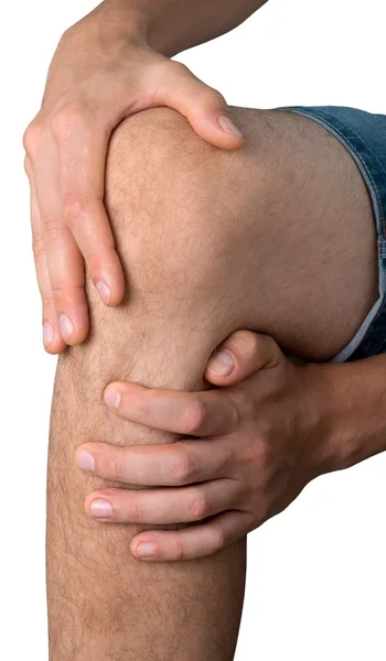 Mężczyzna ręce gospodarstwa ból kolana — Zdjęcie stockowe
