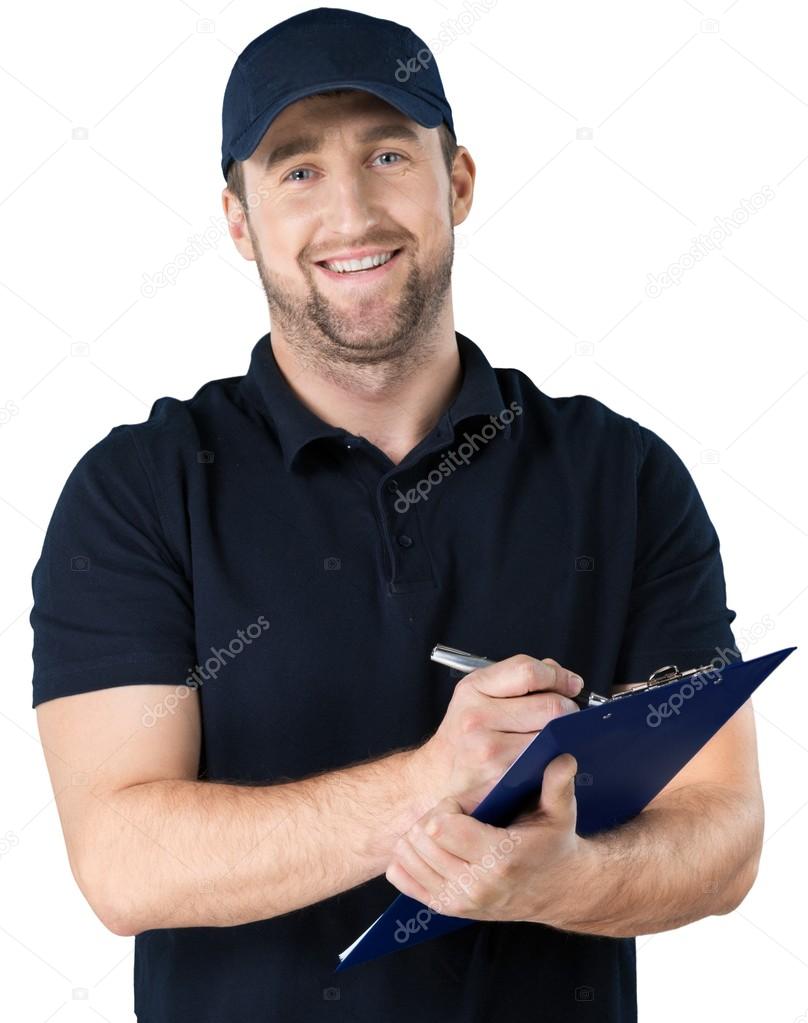 delivery man with clipboard  