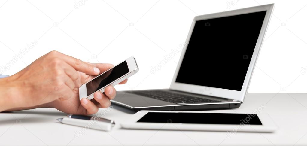 male hands on laptop 