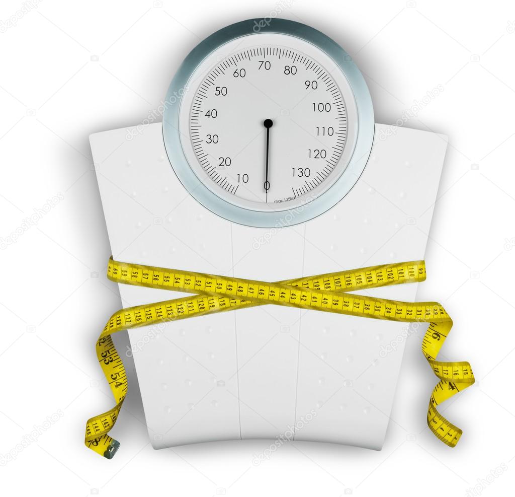 bathroom scale with a measuring tape