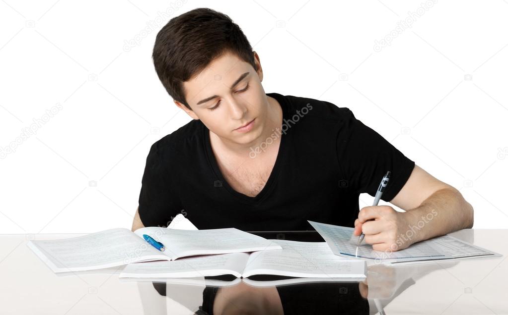 Handsome Teenager studying