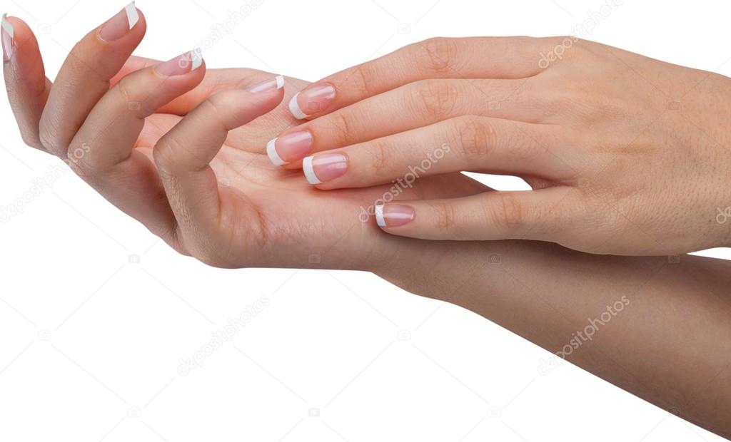  woman's nails with  french manicure