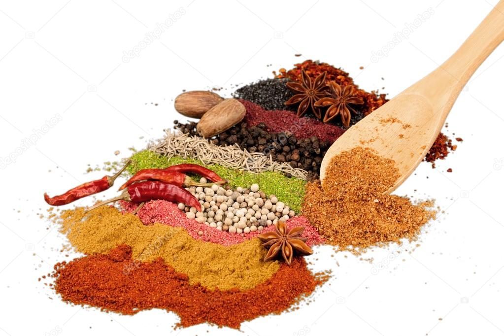 Various colorful spices and herbs