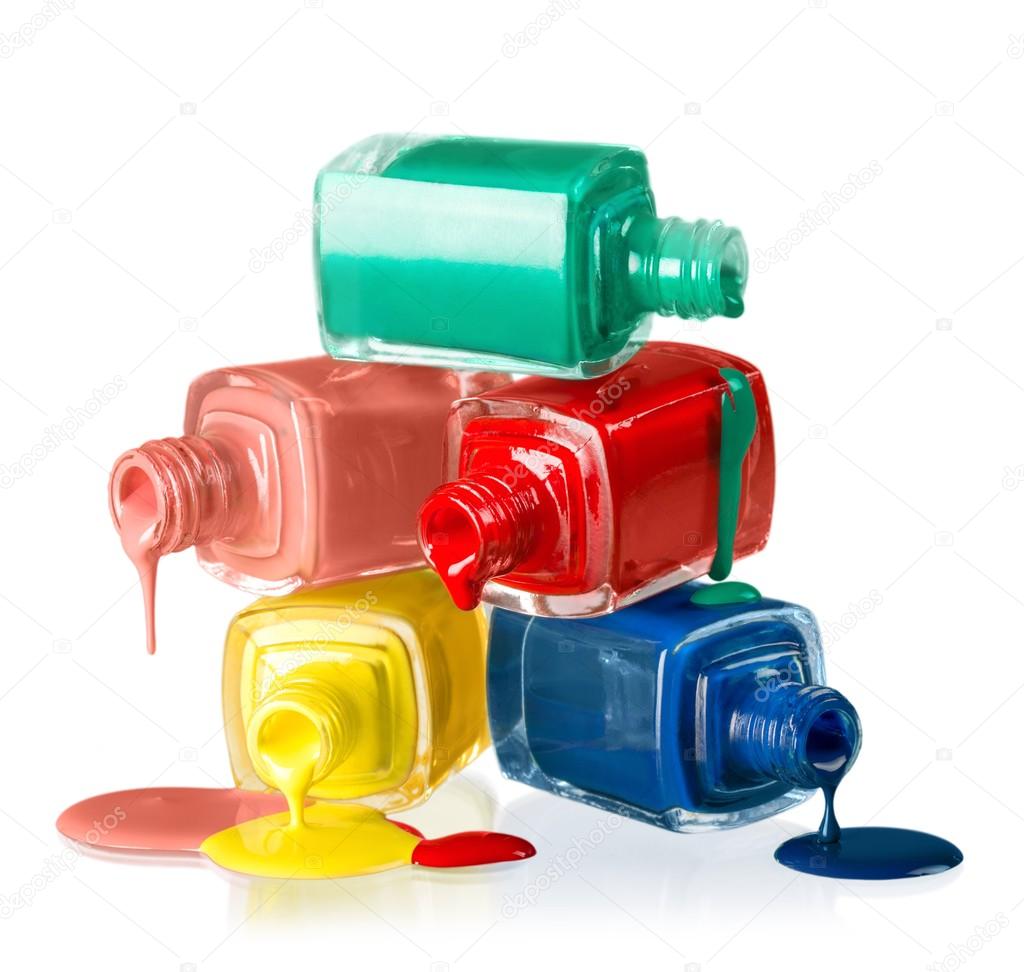 Group of bright nail polishes 