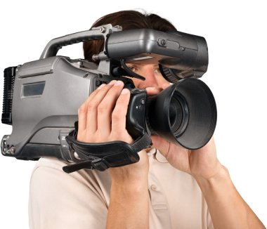 Kameraman ile onun fotoğraf makinesi  