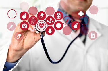 Tıbbi simge ve genç doktor 