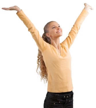 uzanmış kolları olan güzel bir kız