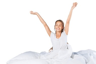 uyku sonra genç kadın uyandırma