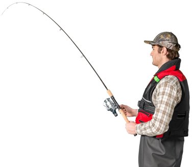 male fisherman with fishing rod clipart