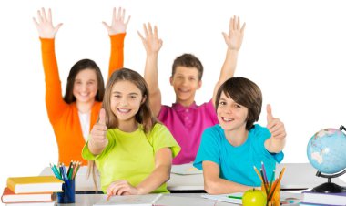 çocuklara okul el başparmak yukarıya