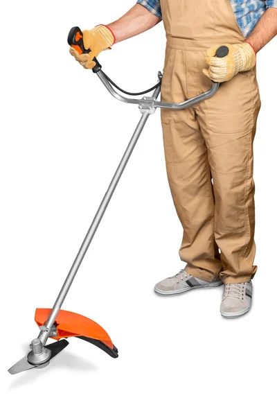 Close up of Man with lawn mower — Stock Photo, Image