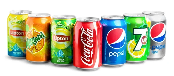 Coca Cola, Fanta en Sprite blikjes — Stockfoto