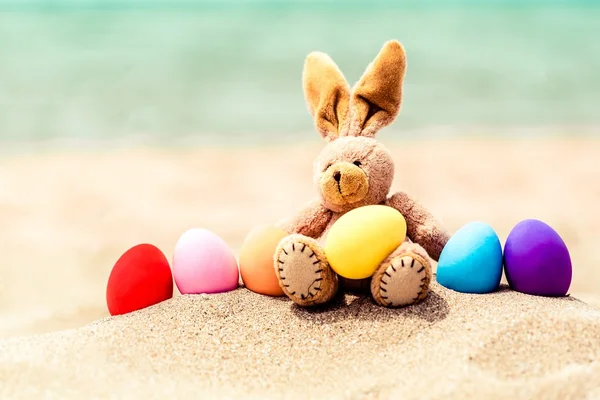 Osterhase und bunte Eier — Stockfoto