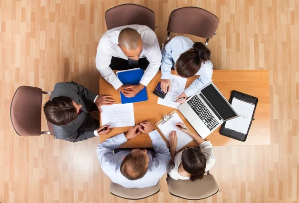 top view of business meeting in office documents