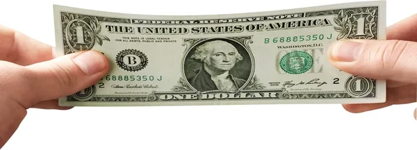 Mãos segurando Um dólar — Fotografia de Stock