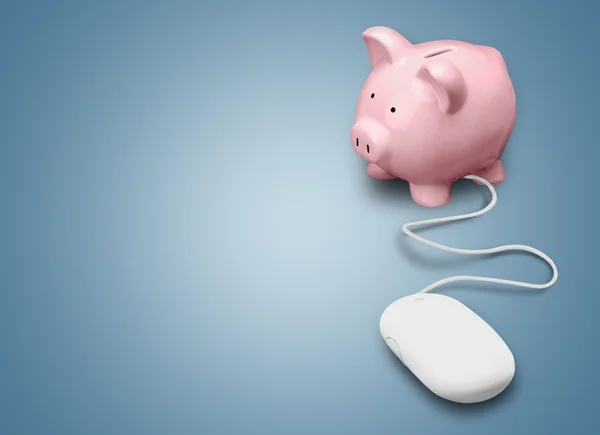 Ping piggy bank with computer mouse — Stock Photo, Image