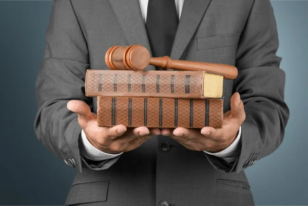 Lawyer with gavel judge and books — Stock Photo, Image