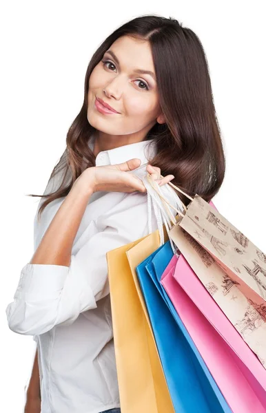 Mujer joven con bolsas de compras — Foto de Stock