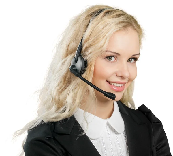 Cara de mujer joven con auriculares — Foto de Stock